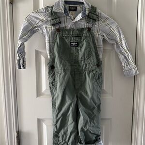 OshKosh B'gosh Green Overalls with Plaid Shirt